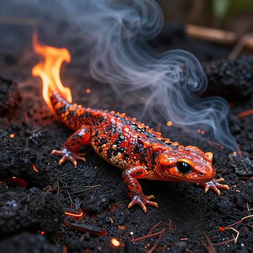 Fiery Salamander in Volcanic Landscape