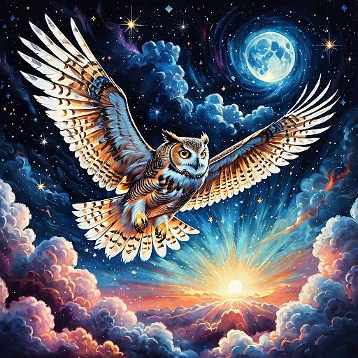 Celestial Owl Soaring Above Cloud Tops