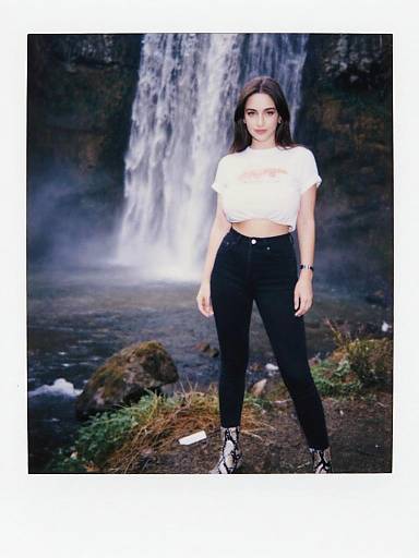 Chic Woman by Foggy Woodland Cascade