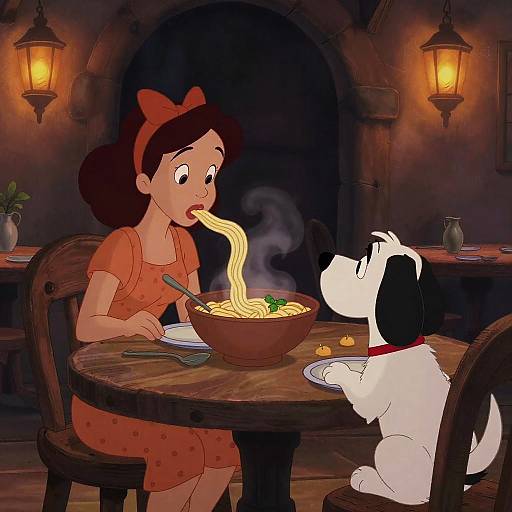 Whimsical Romantic Dog Dinner Scene