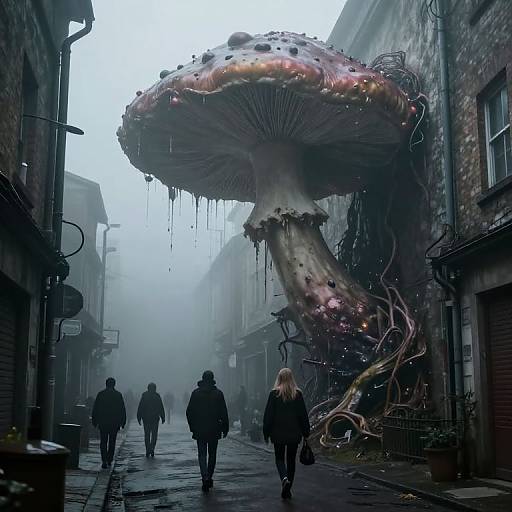Mysterious Fungus in Foggy Alley