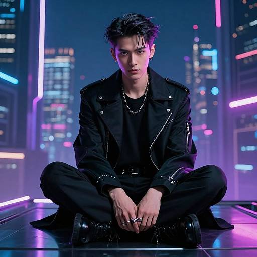 Gigachad in Cyberpunk Neon Cityscape