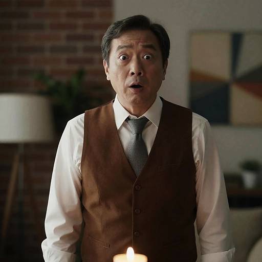 Surprised Man in Dimly Lit Room