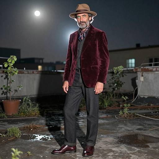 Moonlit Rooftop Vintage Fashion Portrait