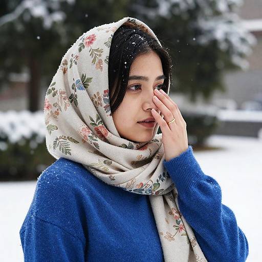 Thoughtful Woman in Snowy Scenery