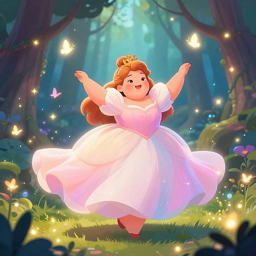 Plump Princess Dancing in Enchanted Forest