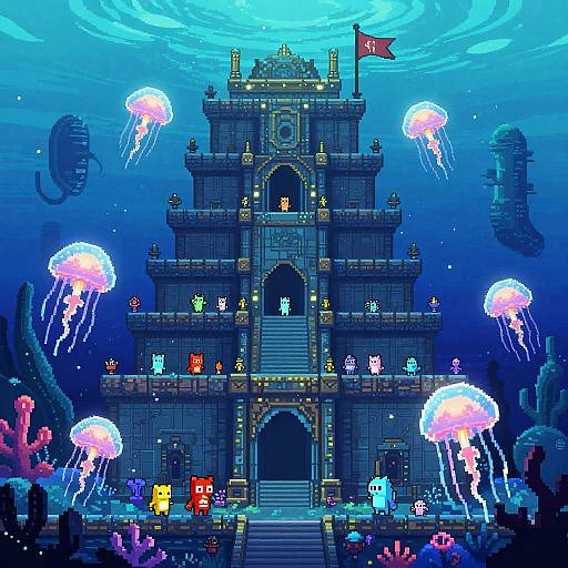 Pixel Art Underwater Temple Adventure