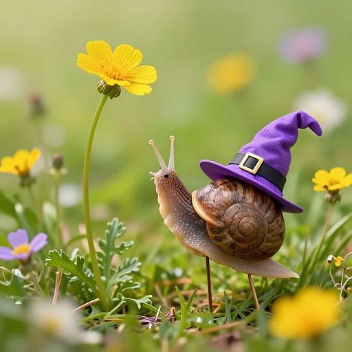 Whimsical Snail Wizard in Meadow