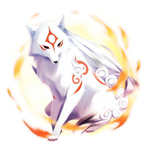 Illustration of Amaterasu (ookami), ookami (game) in the style of Suimya
