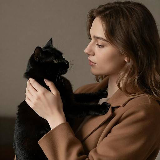 Tender Moment: Woman Holding Black Cat