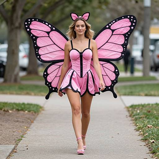 Woman in Pink Butterfly Costume