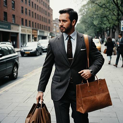 Man in Suit Carrying Brown Bags