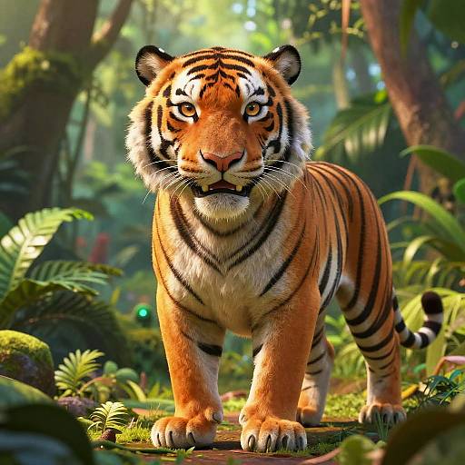 Realistic Cartoon Tiger in Jungle