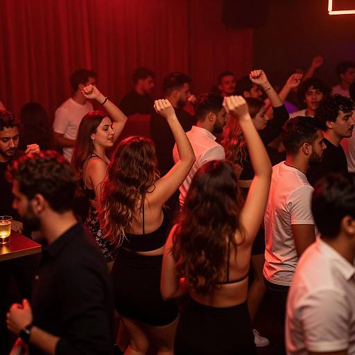 Vibrant Nightclub Scene with Red Lighting