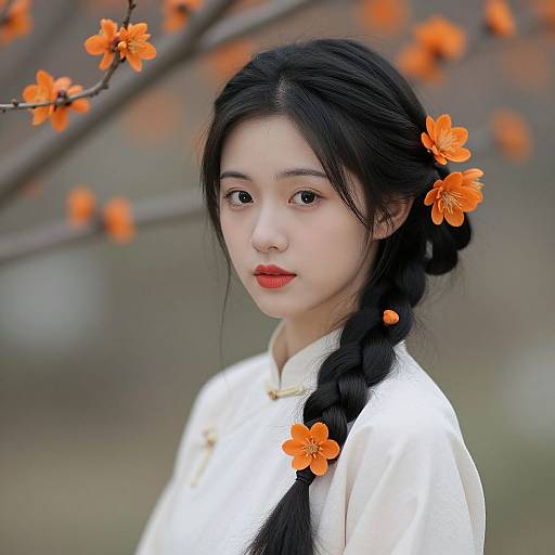 Realistic Asian Girl with Orange Blossom
