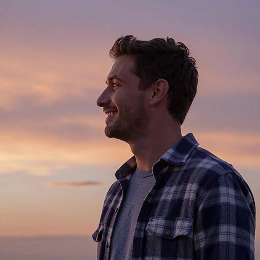 Cheerful Man Against Sunset Sky