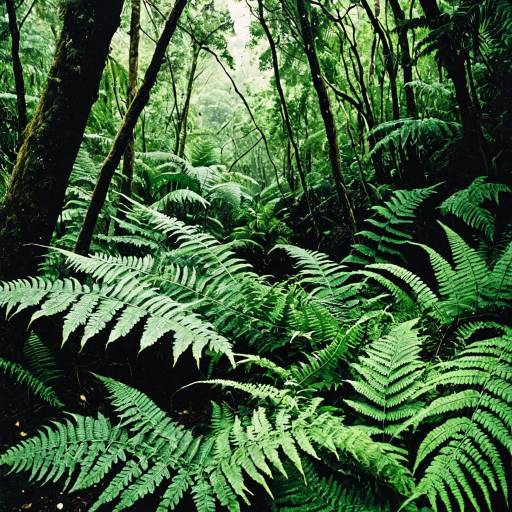 Lush Green Ferns in Dense Forest