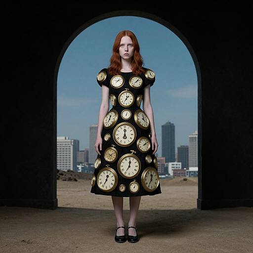 Surreal Woman with Clock Dress