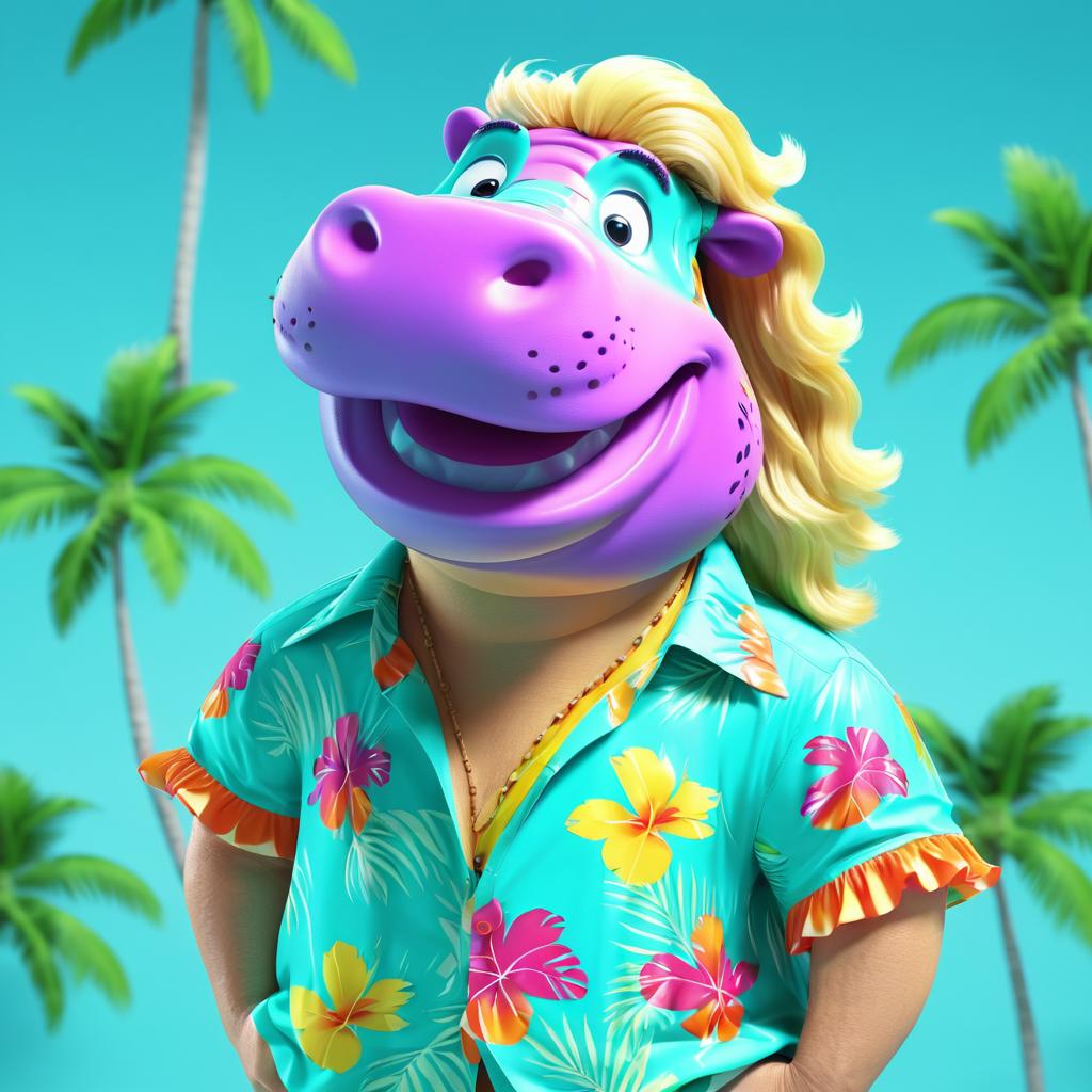 Jolly 3D Hippo in Hawaiian Shirt