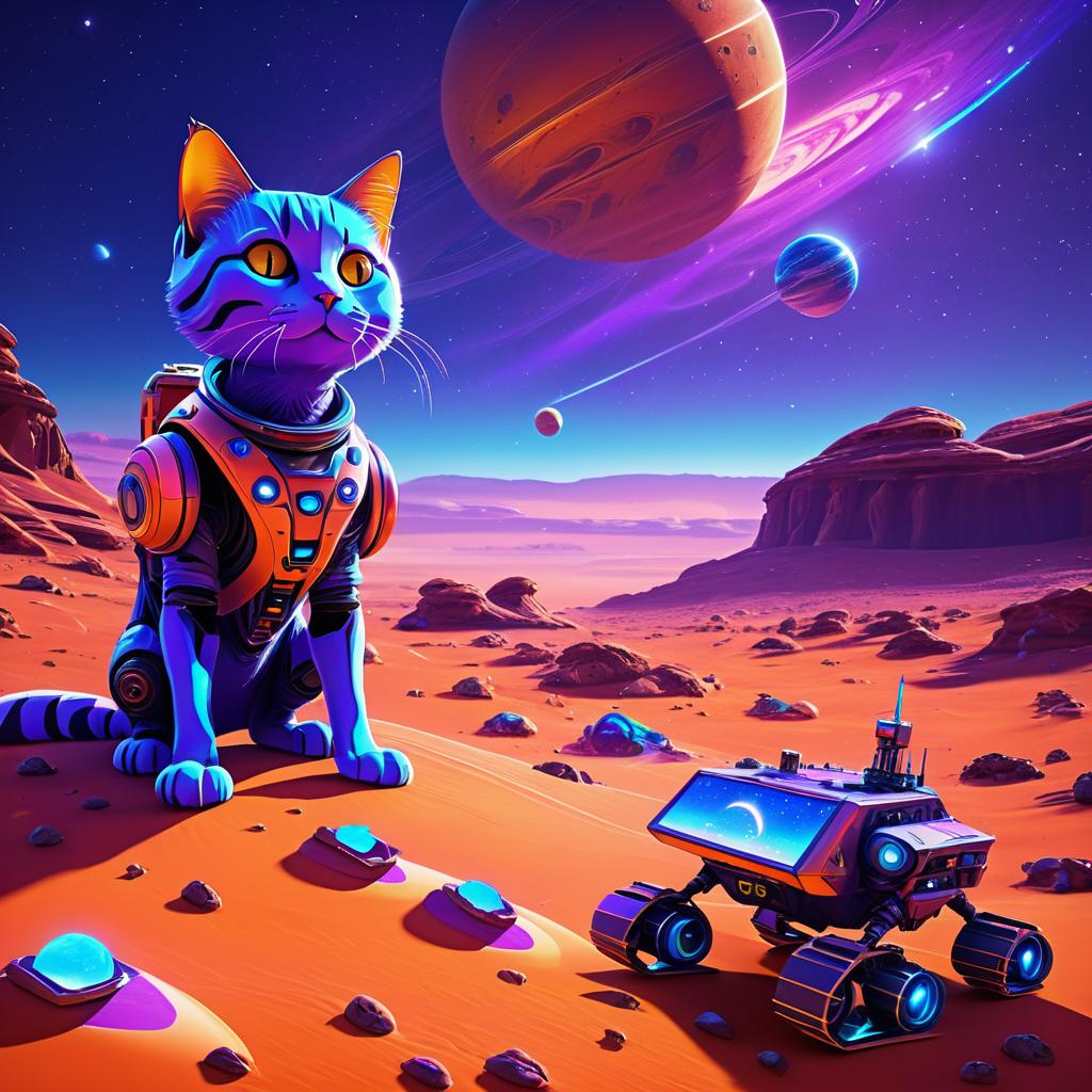 Vibrant Extraterrestrial Cat on Mars