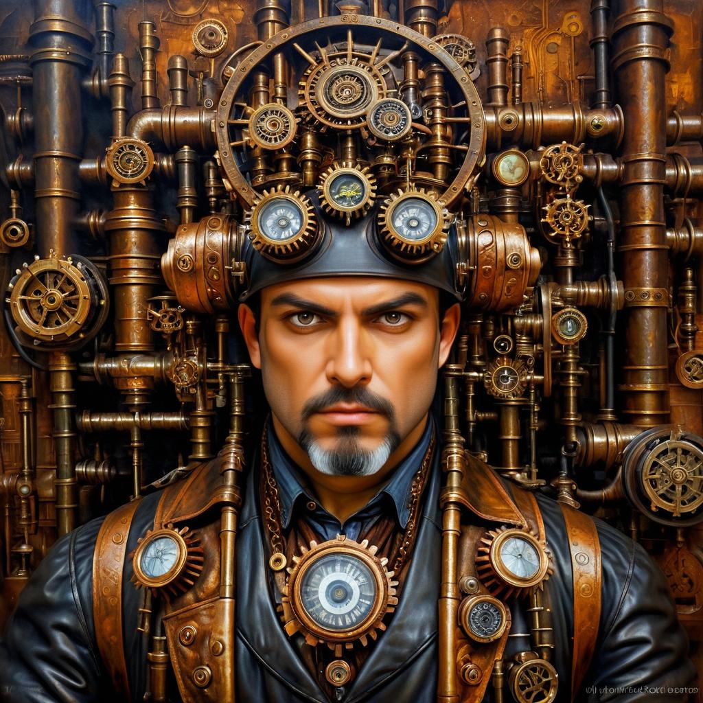 Steampunk Inventor in Oil Painting Style