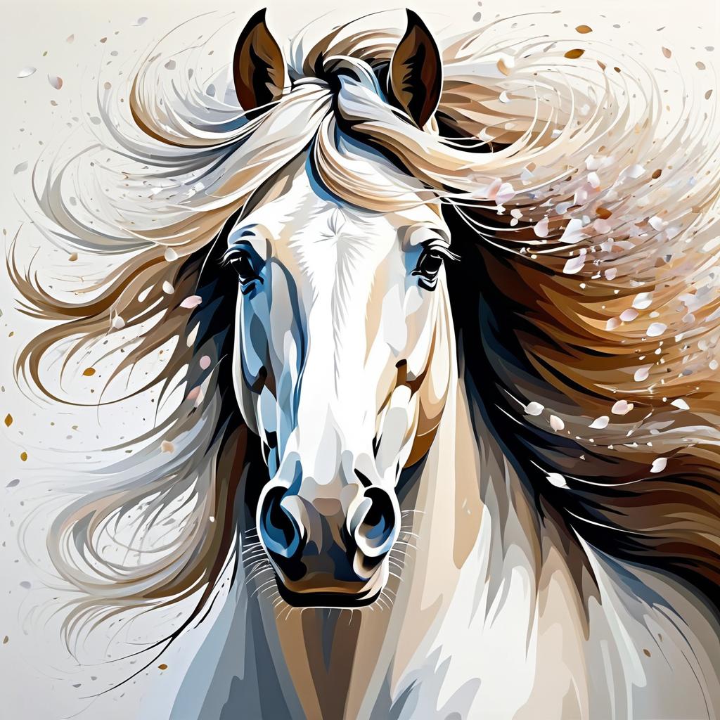 Majestic Horse Amidst Petal Whirlwind