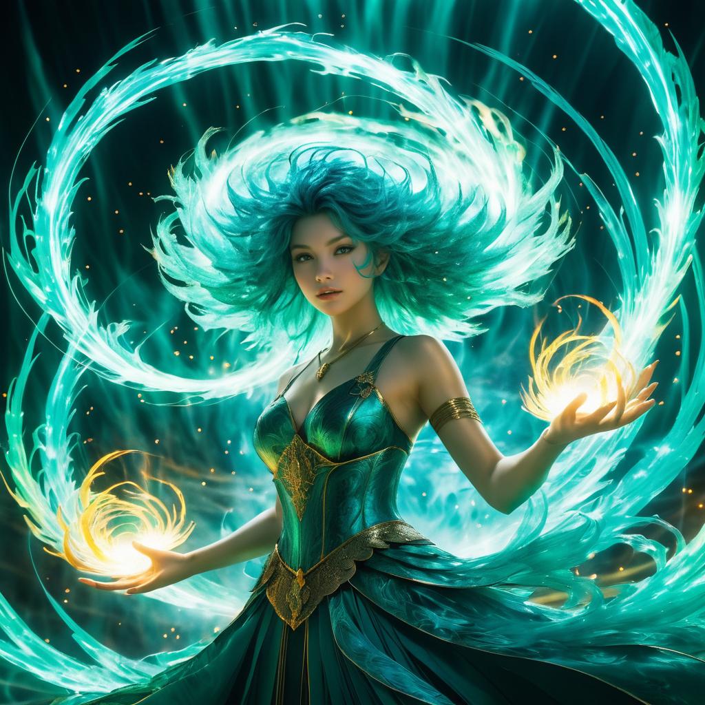 Triumphant Sorceress in Fiery Blaze