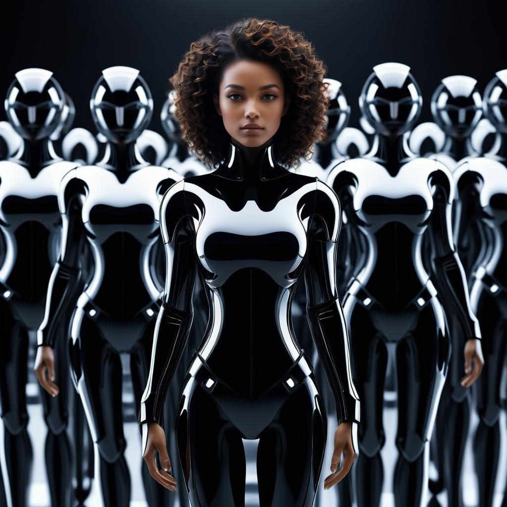 Futuristic Androids with Stunning Curly Woman