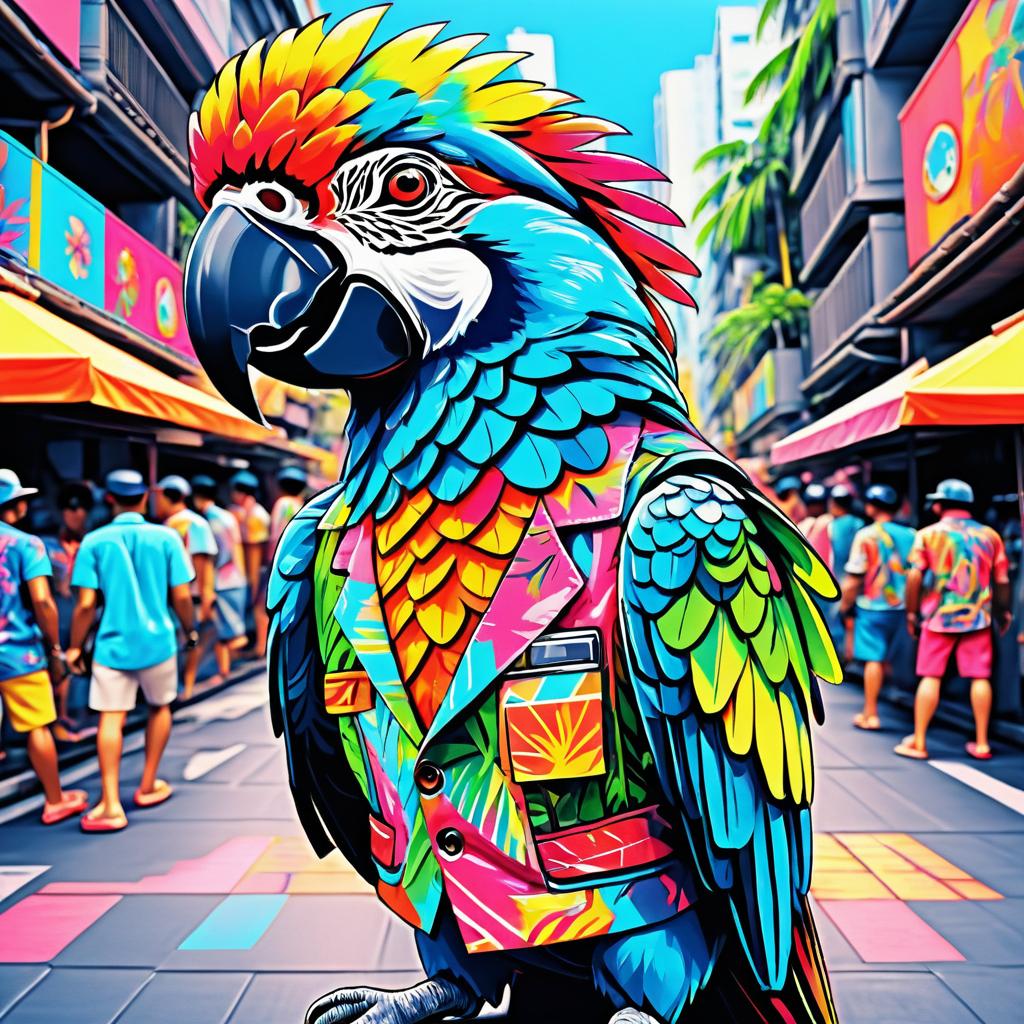 Vibrant Cyberpunk Parrot in Pop Art