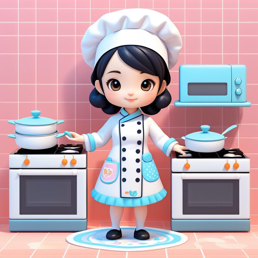 Cheerful Chibi Baker Doing Chores