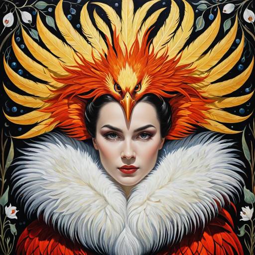 Phoenix Woman Portrait with Fiery Plumage