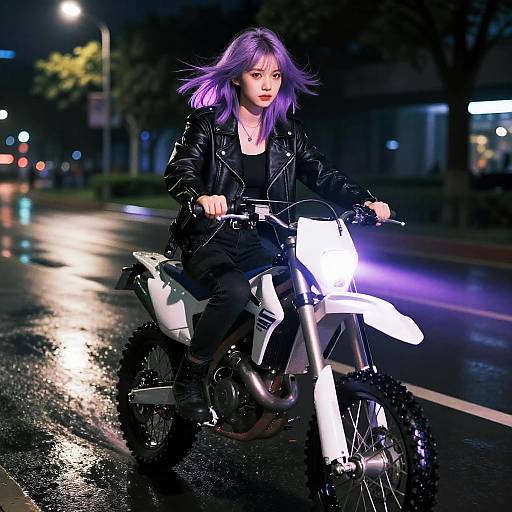 Neon Cyberpunk Girl on Electric Dirt Bike