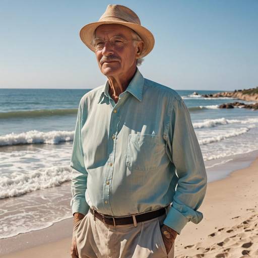 Elderly Man Embracing Summer at the Beach Elderly Man Embracing Summer at the Beach