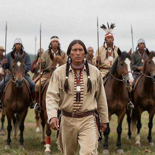 Native American Leader and Warriors in Action