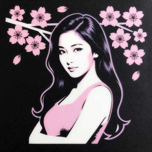 Stencil Art of Woman with Sakura Blossoms