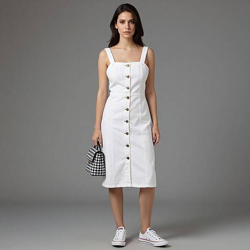 Casual Chic Woman in White Denim Dress