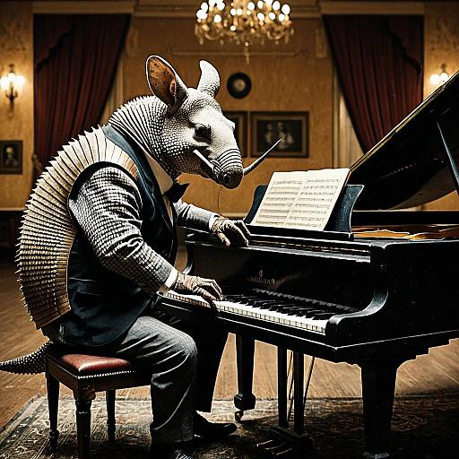 Armadillo in Tuxedo Playing Grand Piano