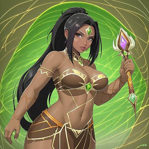 Illustration of Nidalee, league of legends in the style of Masabodo