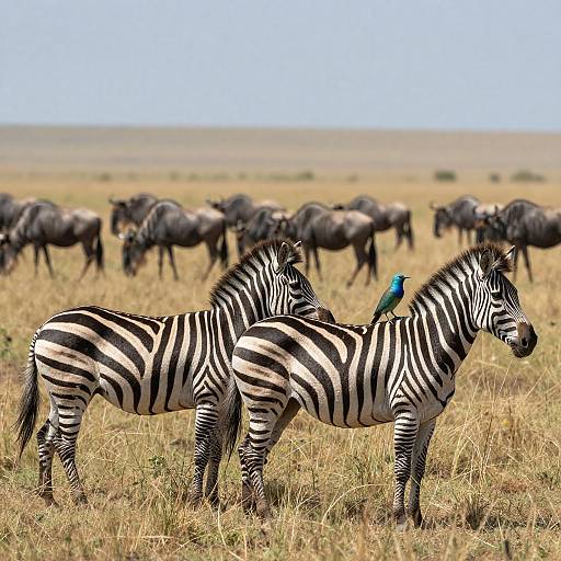 Zebras on a Sunny Savanna Landscape