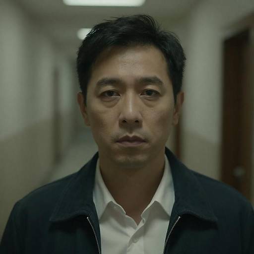 Serious Man in Greenish Dim Light