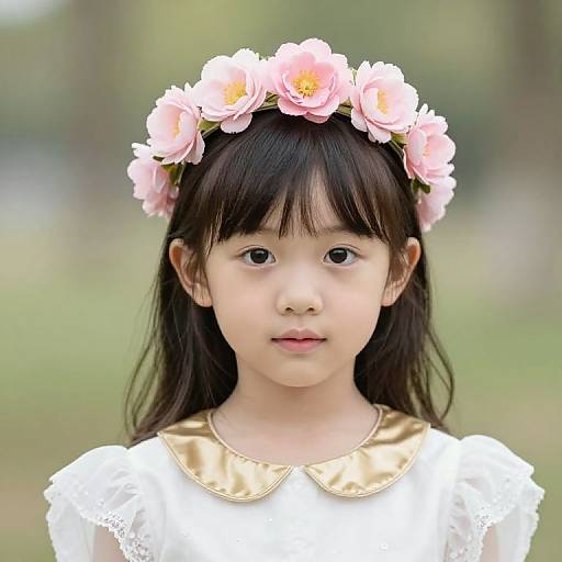 Young Girl in White Dress and Flower Crown