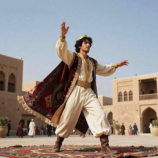 Man in Traditional Arab Costume with Magic Carpet