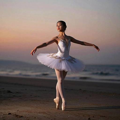 Cinematic Ballerina on Deserted Sunset Beach