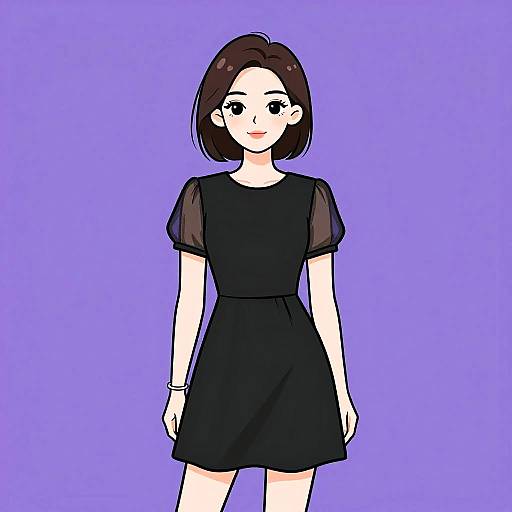 Woman in Black A-line Dress Illustration