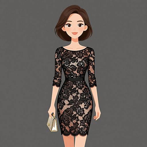 Elegant Woman in Black Lace Dress