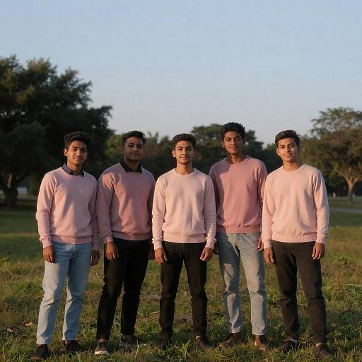 Five Friends in Sunset Field Portrait