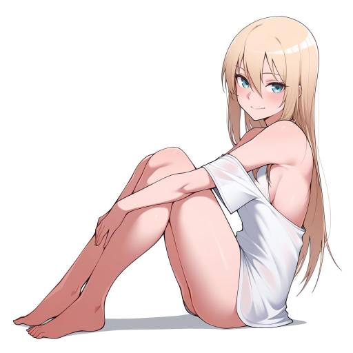 Charming Blonde Girl on White Background