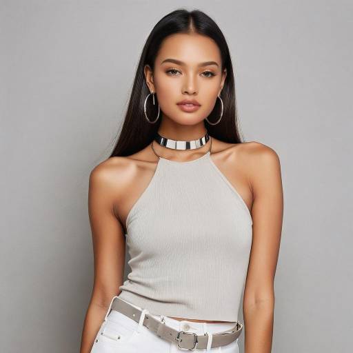 Young Woman Wearing Beige Tank Top and Silver Jewelry