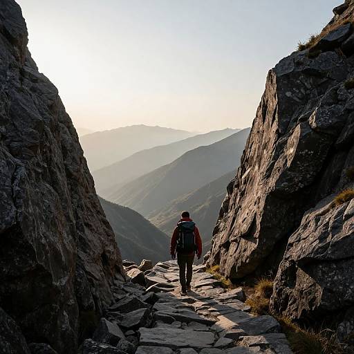 Hiker on Rugged Mountain Path