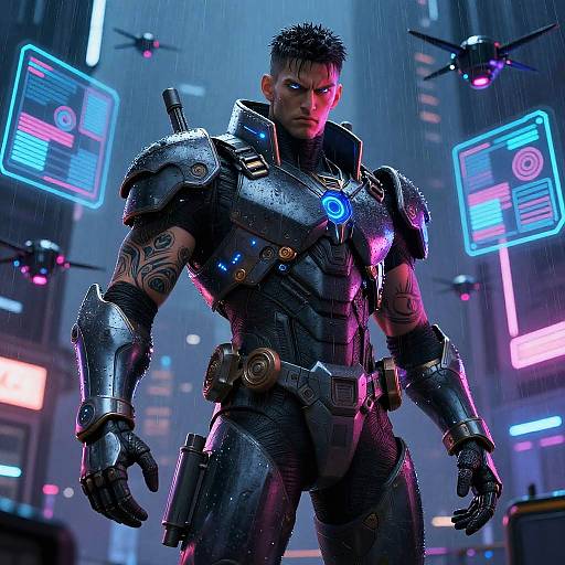 Cyberpunk Warrior Girugamesh in Neon City